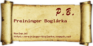 Preininger Boglárka névjegykártya