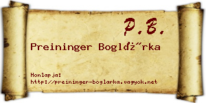 Preininger Boglárka névjegykártya